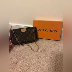 Authentic Louis Vuitton Monogram Multi Pochette Accessoires with Gold Chain